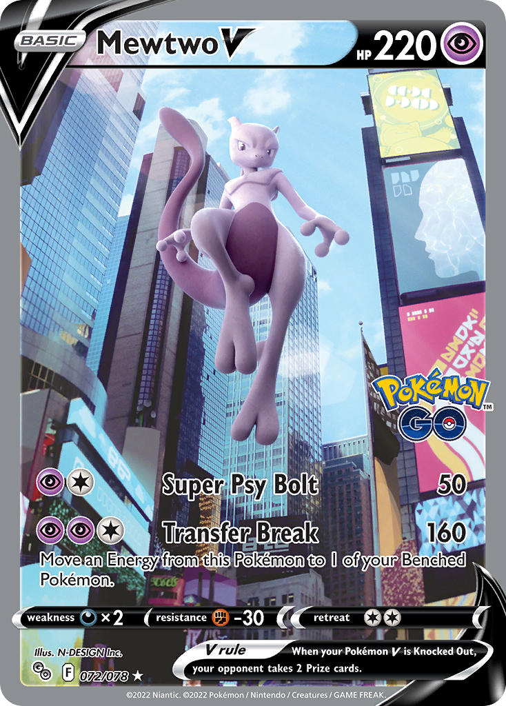 Pokemon TCG Sword & Shield - Pokemon GO Single Card 072/078   Mewtwo V 